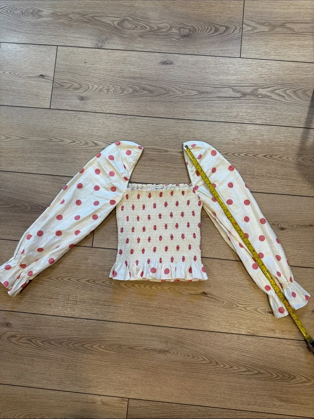 Reformation Pinto Smocked Square-Neck Top with Polka Dots & puff sleeves size S